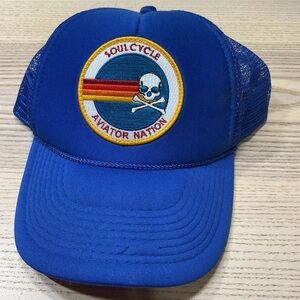 Aviator Nation x SoulCycle Rainbow Skull Snapback Mesh Trucker Hat Cap Blue